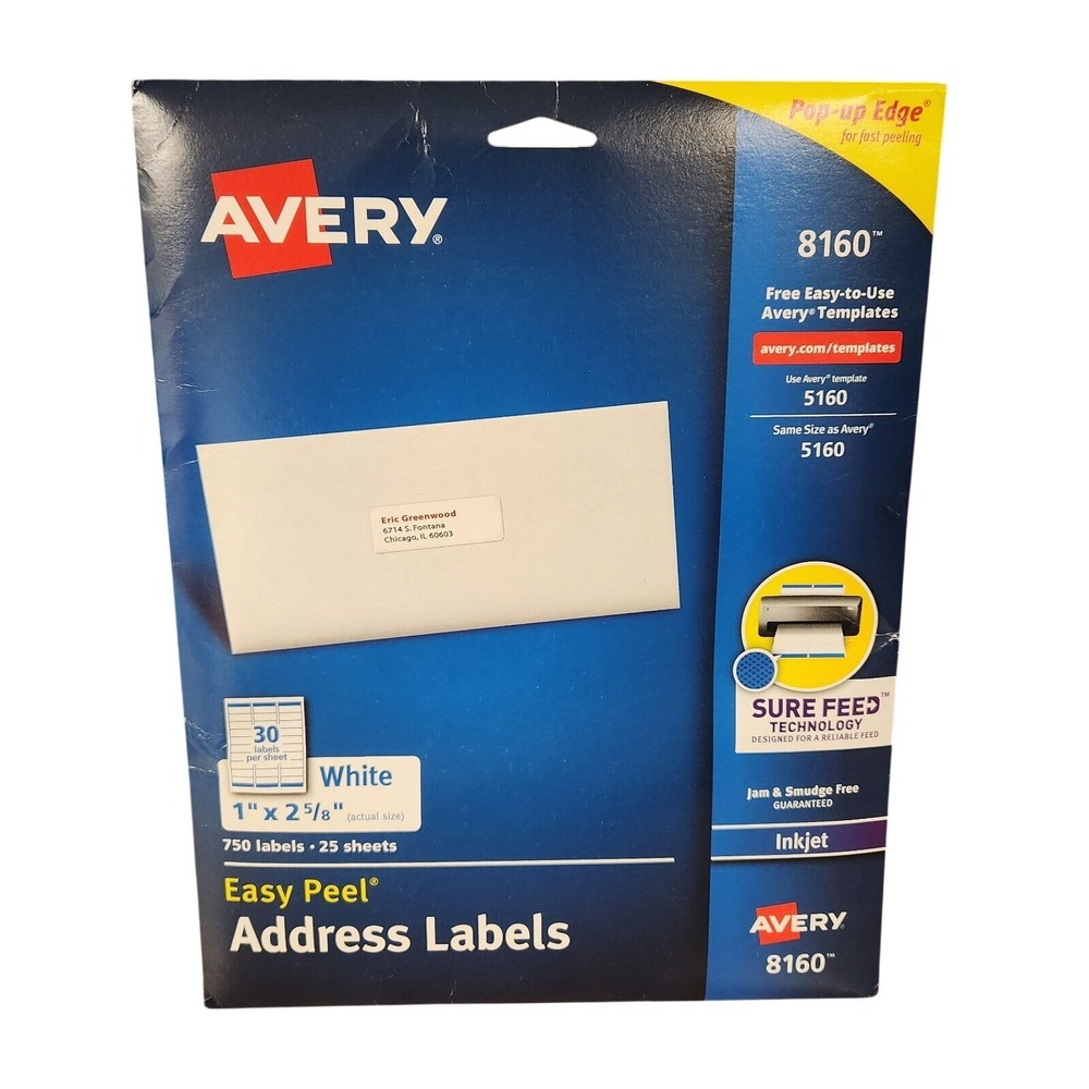 Avery 8160 Easy Peel Address Labels Inkjet Printers 1 x 2-5/8 White